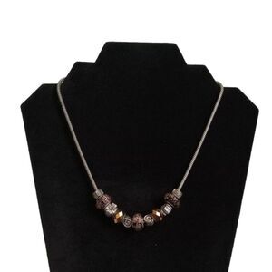 Silver Tone and Shimmery Metal Beads Snake Chain Single Strand Fashion Necklace